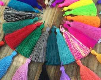3" Long Loop Luxe Silk Tassels with Solid Binding, each / Handmade Tassels, Jewelry Tassels, Tassel, Tassel Pendant, Adornments