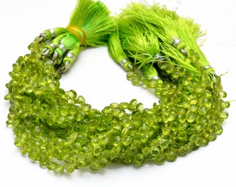Peridot Heart Briolette Beads| 6mm Heart | 8" inch Strand | AAA Quality Natural Preidot Gemstone Faceted Heart Briolettes | Free shipping.