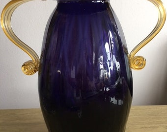 Hand blown amethyst purple yellow vase