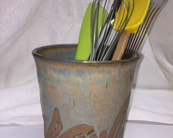 Free shipping, Kitchen utensil holder, ceramic crock, kitchen crock, wine chiller, utensil crock, pottery crock, vase