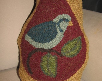 Primitive Hooked Rug ~"Partridge in a Pear" Pillow