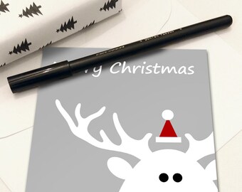5x7 Printable Christmas Card, Instant Download Merry Christmas Card, Red And White Digital Christmas Cards, Reindeer Card