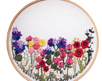 Printable // Flower Hand-Embroidery Pattern, DIY embroidery art, Embroidery, Beginner Kit, DIY home decorating project, Floral Art,