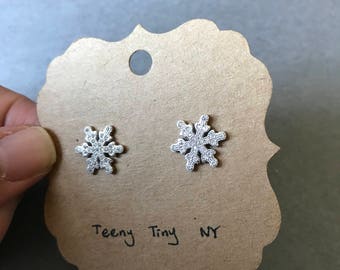 Silver CZ Snowflake Stud Earrings - Sterling Silver