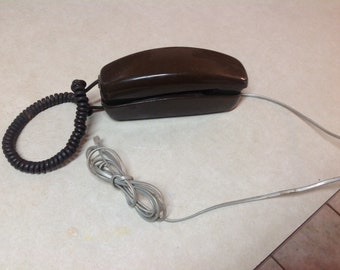 Vintage telephone ITT slimline princess rotary dial telephone brown ITT UNTESTED, brown slimli rotary desk phone,