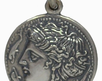 Artemis Silver Pendant - Diana Goddess of Hunt - Syracuse Dekadrachm