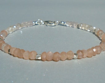 Moonstone Bracelet, Peach Moonstone, Rose Quartz Bracelet, Gemstone Bracelet, Dainty Bracelet