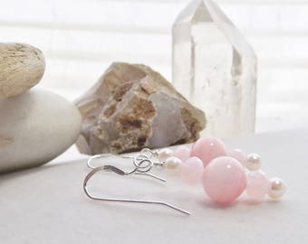 Pink Glass Beaded Earrings, Handmade Drop Earrings, Simple Pink Dangle Earrings, Spring Jewelry, Summer Jewelry, Easter Jewelry Gift for Her