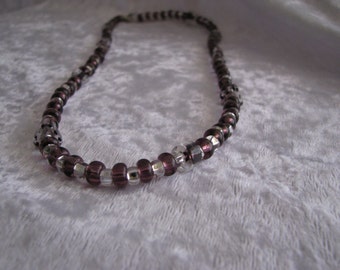 Dark Purple and Clear Beaded Necklace