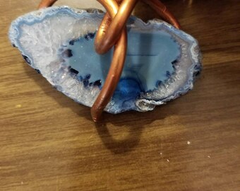 Blue geode agate slice copper Pendant