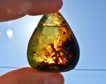 4cm Polished AMBER Pendant from Chiapas, Mexico - Orange & Green Amber, Blue Amber, Natural Amber Stone For Amber Jewelry Making 31960