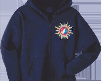 Grateful Dead Hoodie- Sunshine Lightning/ 13 point lightning bolt in the sun/ Heavyweight Zip Hoodie