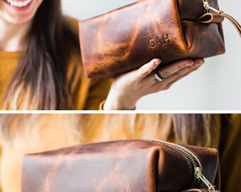Huge SALE 50% OFF... Dopp Kit Bag Groomsmen Gift Leather Toiletry Bag with Monogram Mens Toiletry Bag Leather Custom Dopp Kit Portland