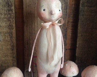 Easter, Bunny, Pink, Large, Spring, Folk Art, Paperclay