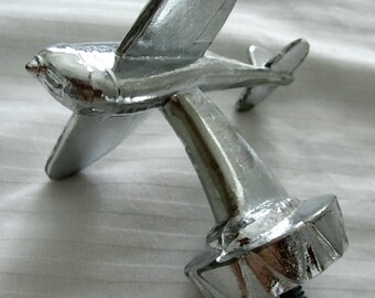Airplane auto car hood ornament mascot topper sanded alum made in USA