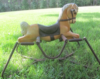 Vintage rocking horse, bouncing horse,hobby horse, spring horse,chair, riding toy, 1950-60s toy, painted horse,circus toy,bouncy toy