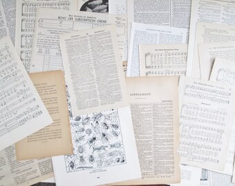 Vintage Book Paper Vintage Book Pages 1890-1958 Mixed Lot 36 Pages Neutral Paper Ephemera Pack Collage Pack Scrapbooking Altered Art