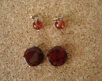 Earrings glass beads in shades of Brown