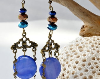 vintage bronze antique Crystal and chaine@kreapat earrings