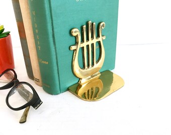 Vintage Harp Symbol Musical Ornate Brass Bookends