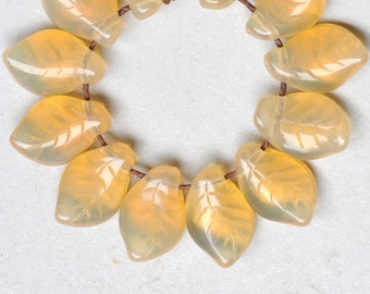 14mm x 9mm Curved Leaf Bead - Czech Glass Leaf Beads - Top Hole Beads - Various Shiny Colors- Qty 25