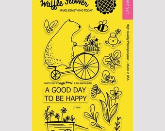 Waffle Flower HAPPY DAY 4x6 - Set of 12 CLEAR Photopolymer stamps #271105
