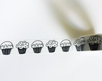 Cupcakes Washi Tape Roll BLACK & WHITE Cupcake Cute Birthday Cake Planners cards card crafts planner craft party invitations envelopes seal