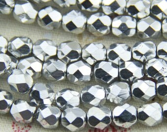 25 pcs strand of Czech glass polished beads-6mm-9017- silver