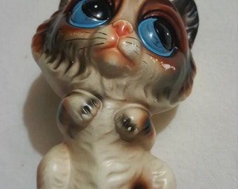 BIG EYED Cat, ceramic knicknack, figurine, Norleans, Japan, Cat Decor, FREE Shipping