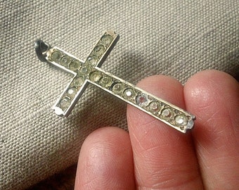 Antique Goldfill PASTE Cross Pendant, Victorian Jewelled Cross, Jewelry gift for her