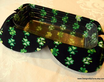 Basket Liner, Bread Cloth, Table Topper, Centerpiece, Different Shamrocks N Rows/Columns on Black, St. Patrick's Day, Handmade Table Linens