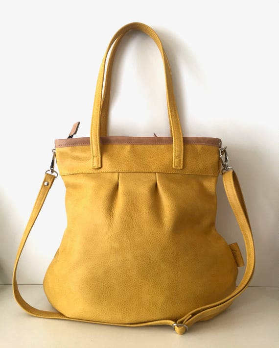 Leather tote bag, yellow leather shopper,large leather bag,cross body bag