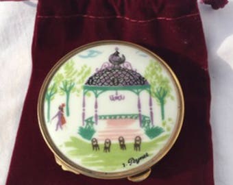 Lovely Miref Powder mirror Compact- Vintage 1950s, Signed By French artist R Peynet, Beautiful ceramic, brass, beveled glass, mirror