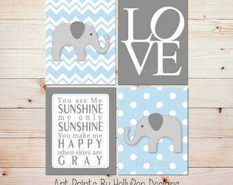 You are my Sunshine Kids room decor Kids wall art Boy elephant decor Baby boy nursery art Elephant decor boy Blue gray boy nursery #0720