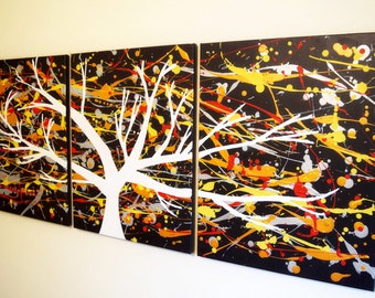 Original painting abstract triptych landscape large painting impasto wall canvas art black white Modern Palette Knife Painting 20 x 48 "