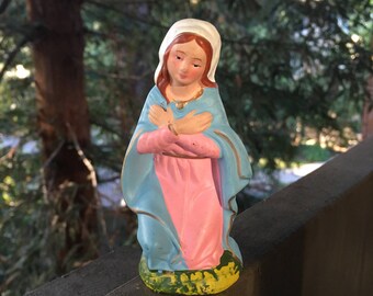 Small Virgin Mary Statue, 4", Vintage Kneeling Mary Figurine from Japan
