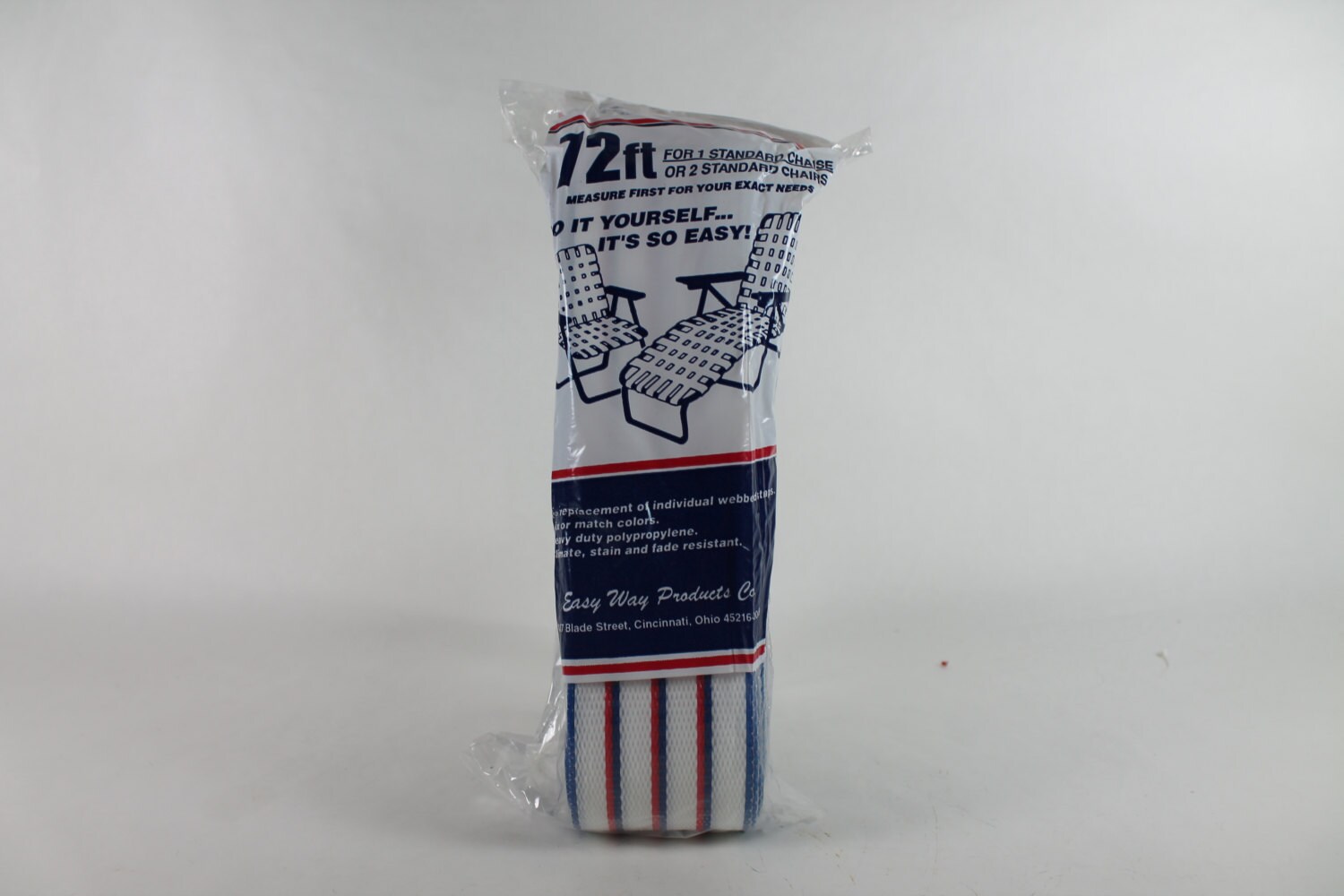 Lawn Chair bing Chair Strapping 2 1/4 White w/ Blue