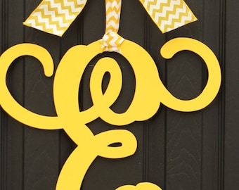Door Monogram Wreath - Door Wreath - Initial Monogram - Metal Monogram - Choose letter and bow color