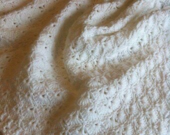 Crochet baby christening shawl, handmade white christening shawl. White baby christening blanket.