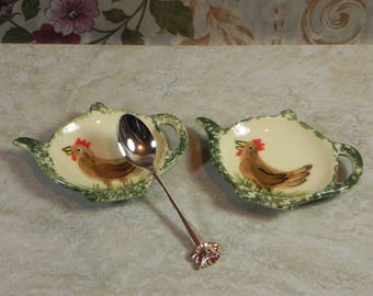 Tea bag Holders /Set Of 2/shower gift/ceramic/handmade/handpainted/ring holder/spoonrest/brillo holder/