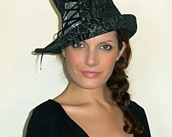 Top Hat,Black,Corset,Steampunk,Mad Hatter,Halloween,Burlesque,Vaudeville,Victorian,Circus,Gothic,Cabaret,Costume,Magician,Fantasy.Fafastyle