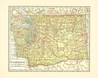 WASHINGTON STATE MAP - Instant Digital Download reproduction