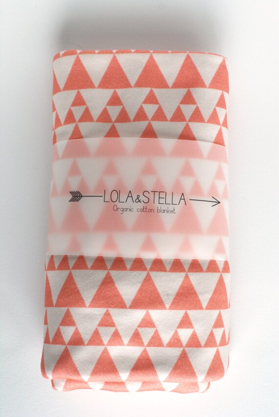 Organic baby blanket in coral triangles organic crib blanket