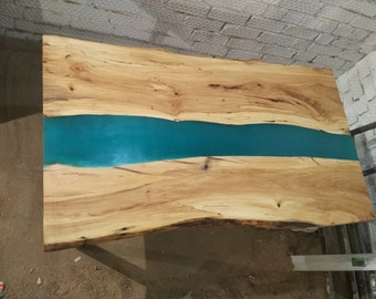 SOLD Epoxy Resin Solid River Table Live edge slab Elm