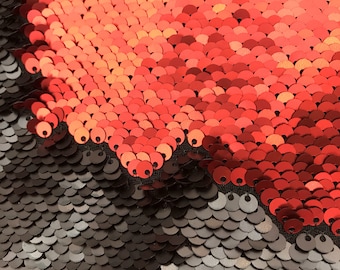 Matte Red/Matte Black 5mm Flip up/Reversible Sequin Fabric on Spandex Fabric Sold by Yard