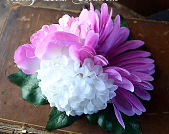 Mauve Fairy Cluster Hair Clip Fascinator - Vegan, ATS, Tribal Belly Dance, Garden, Peony, Daisy, Mum, Pink, Purple