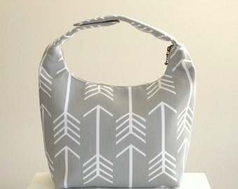 Insulated Lunch Bag, Lunch Bag For Women , Work Lunch Tote, Office Lunch Bag, Insulated Work Lunch Bag,Reusable Lunch Tote-Gray Arrow Design