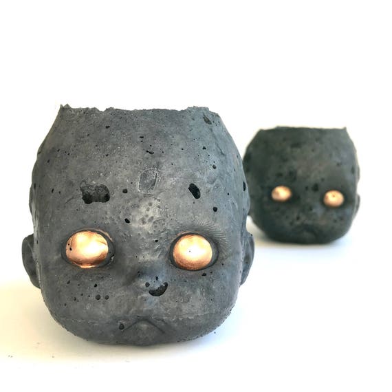 PeaboZombie Baby Doll Head Planter V4.0 (eyes)- Hypertufa