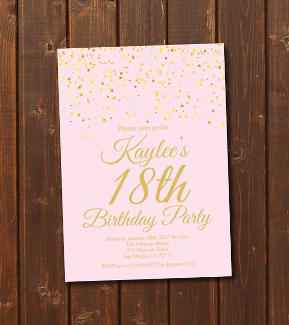 18th birthday invitationprintable gold pink birthday