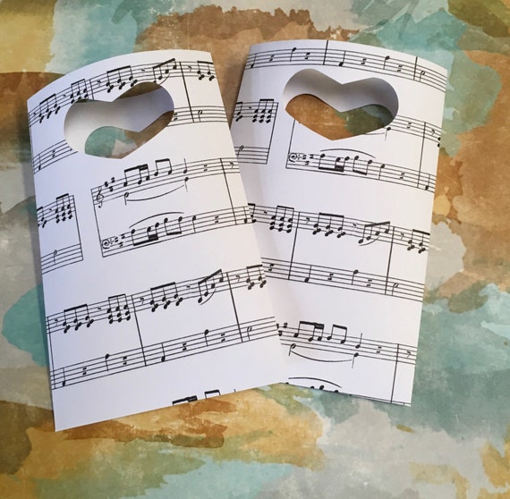 Music Notes Flat Paper Favor Bags with Die Cut Heart handles